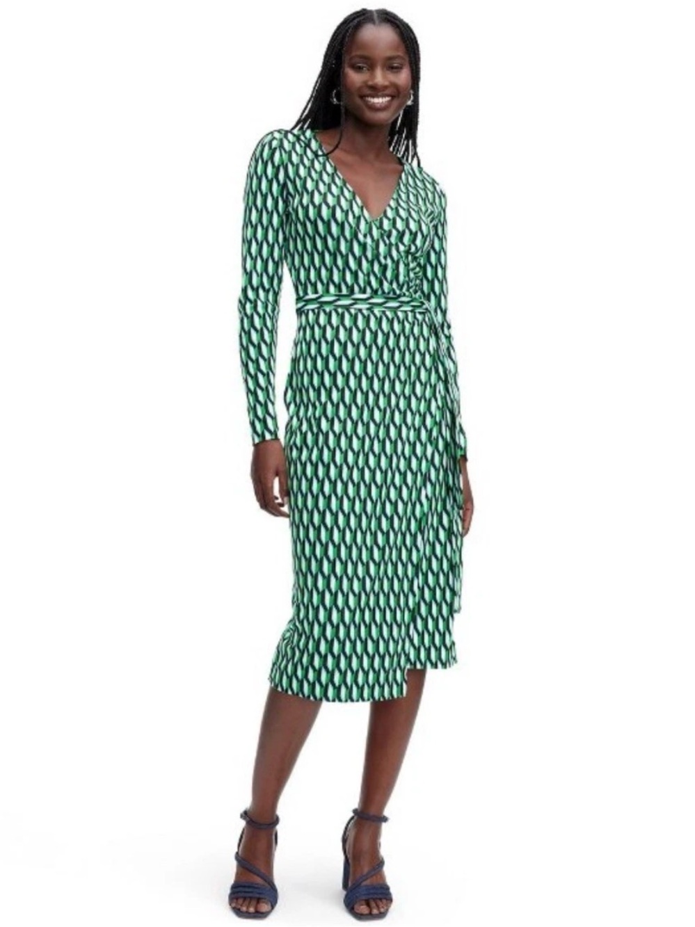DVF Diane Von Furstenberg x Target L/S Midi Arrow Geo Green Wrap Dress XSMALL